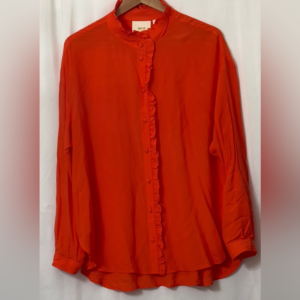 Anthropologie Vibrant Orange Button-Down Shirt pit to pit 24 (mix50)
